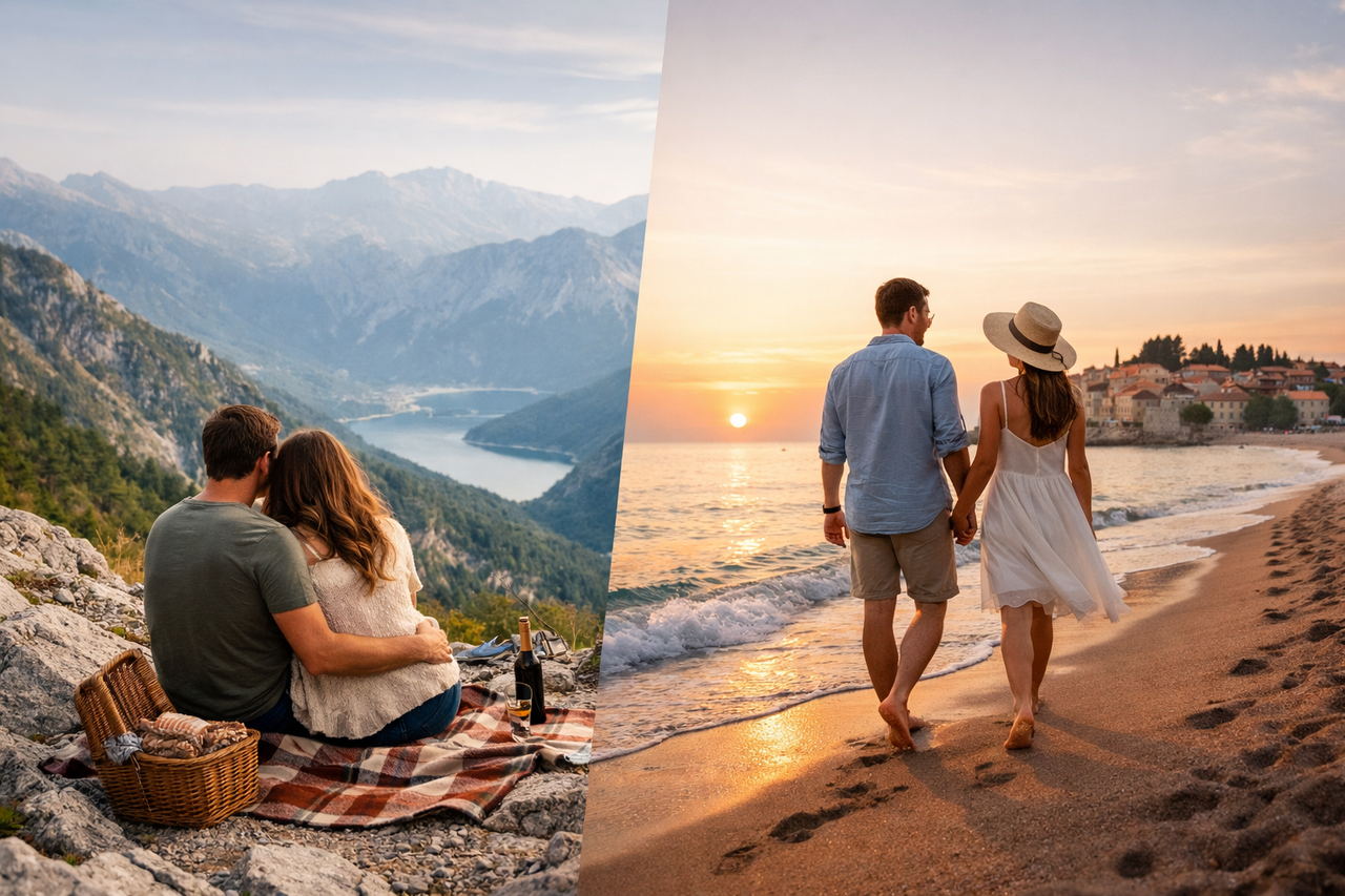 Couple enjoying a relaxed sea or mountain escape