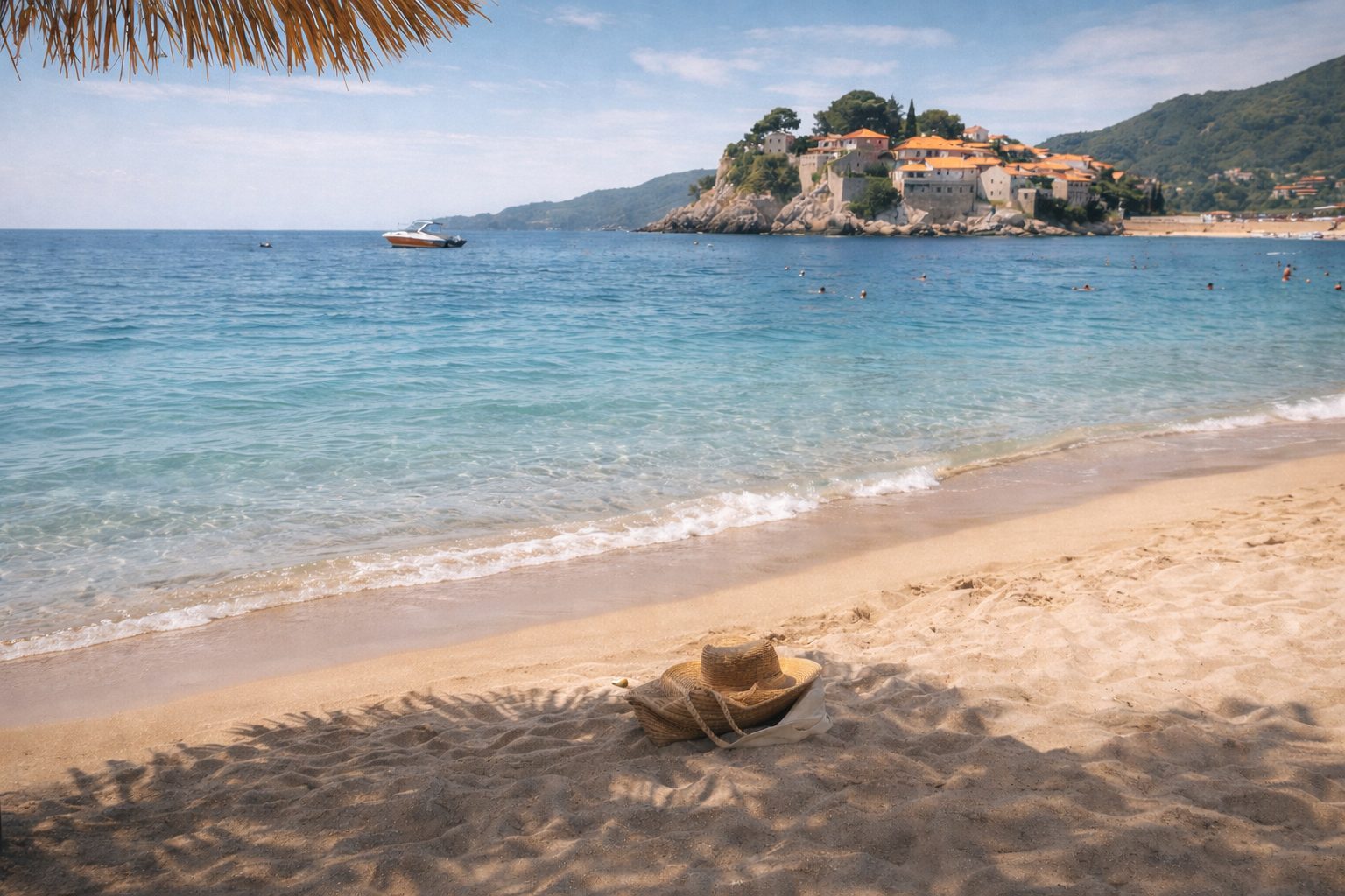 Travelers enjoying a relaxed day by the Montenegrin coast